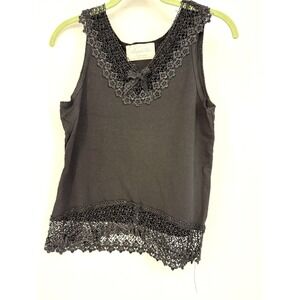 Y2K Black Lace Floral Crochet Cami Tank Ribbed Stretch Top Grunge Fairycore 90s